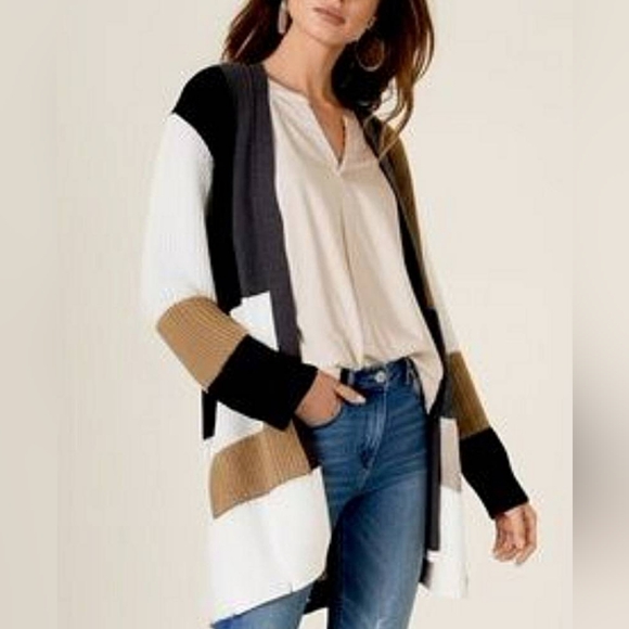 Fortune + Ivy Sweaters - Fortune & Ivy Women's Colorblock Open Front Cardigan Sweater Size Large